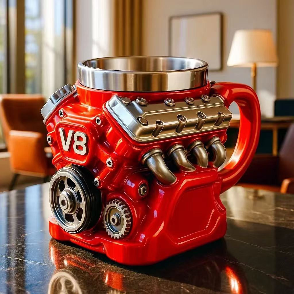 Rotating V8 Engine Coffee Mug – Retro Mechanical Motor Mug